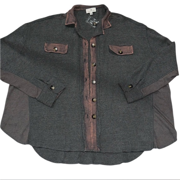 Urban Daisy Boutique Shacket Slouchy Oversized NWT Grunge Western Waffle Momcore - Picture 2 of 7